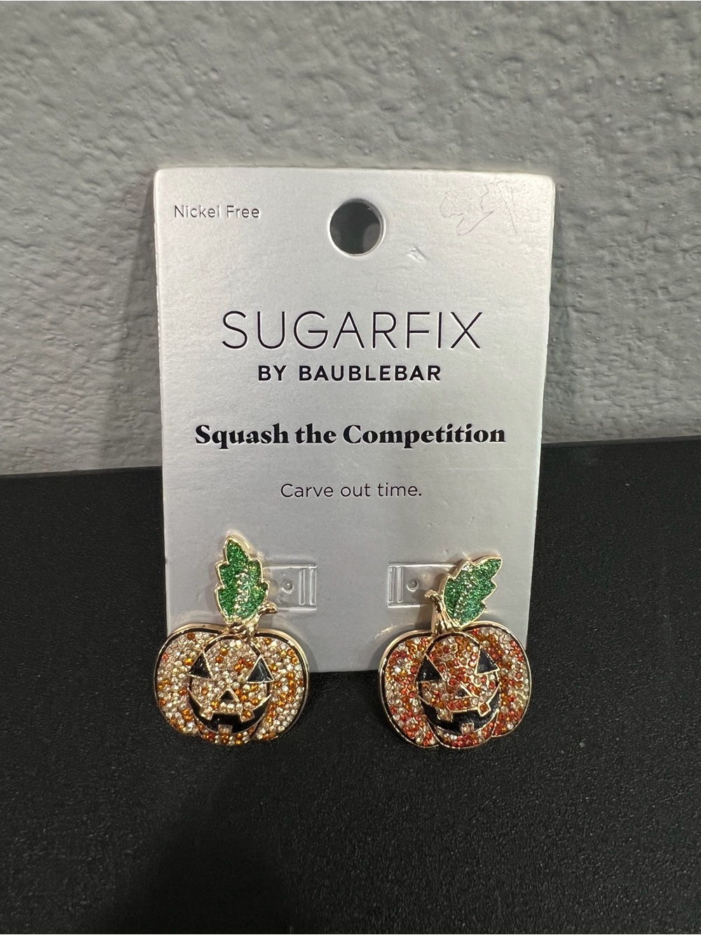 Sugarfix by Baublebar Pumpkin Jack-O'-Lantern Stud Earrings - Orange & Green